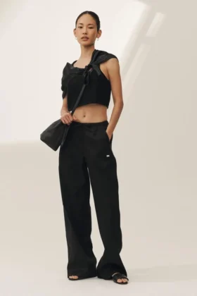 Pantalones de pierna ancha Riviera de mezcla de lino - Negro