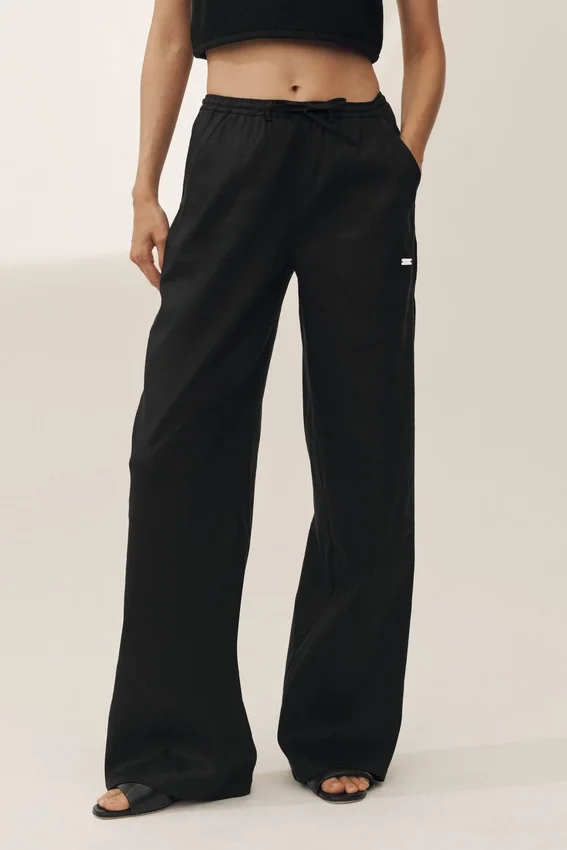 Pantalones de pierna ancha Riviera de mezcla de lino - Negro