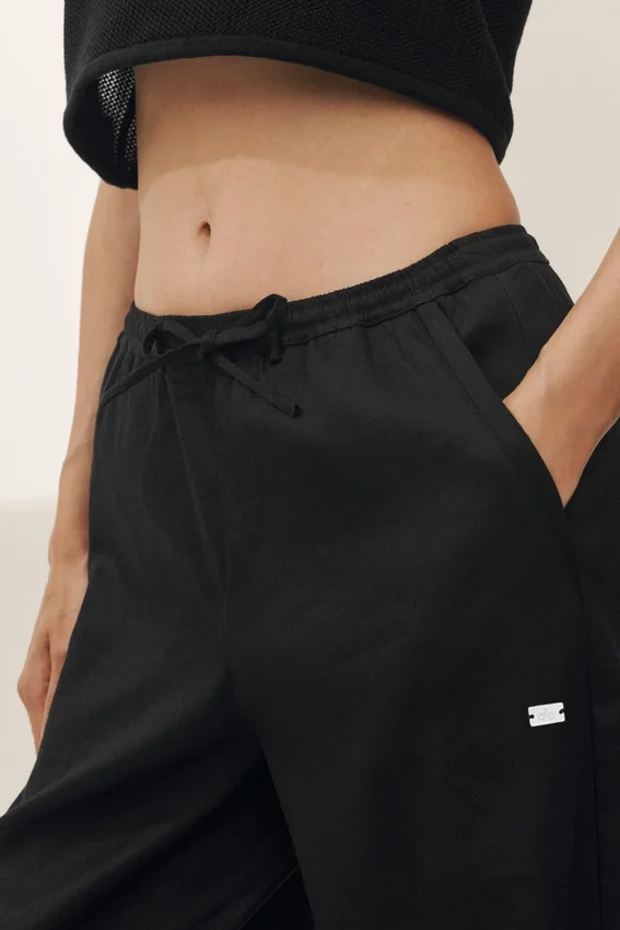Pantalones de pierna ancha Riviera de mezcla de lino - Negro