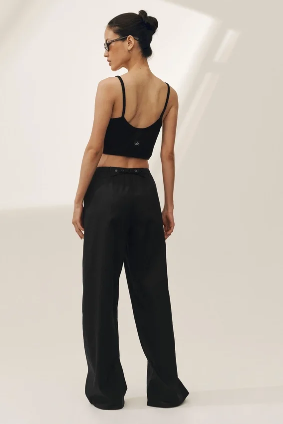 Pantalones de pierna ancha Riviera de mezcla de lino - Negro