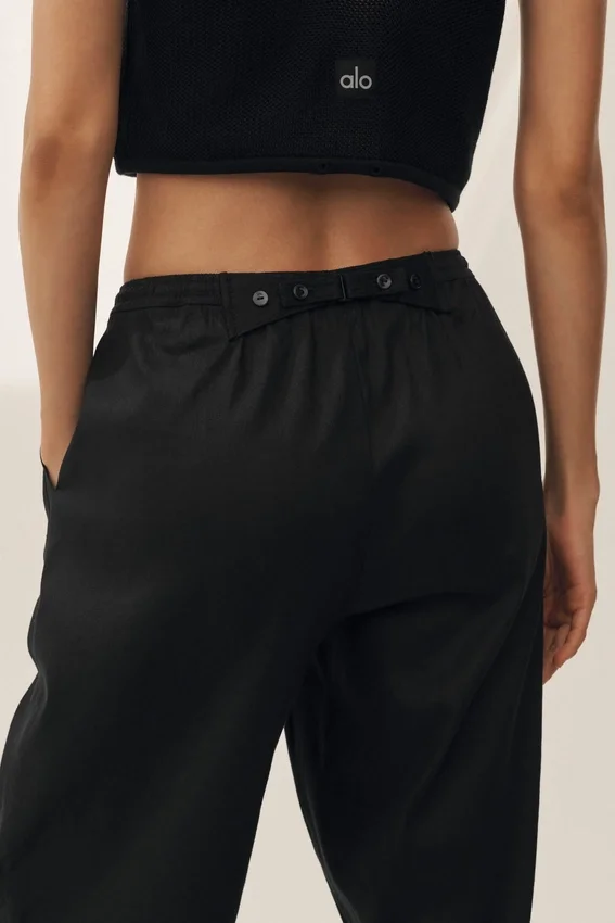 Pantalones de pierna ancha Riviera de mezcla de lino - Negro