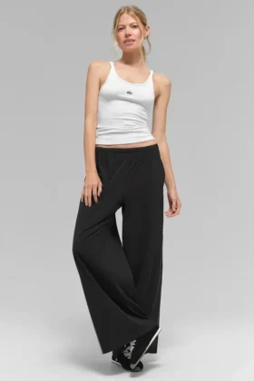 Pantalones de pierna ancha y aireados (Regular) - Negro
