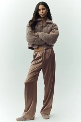 Pantalones de seda luminosa (largo) - Cacao alpino