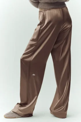 Pantalones de seda luminosa (largo) – Cacao alpino