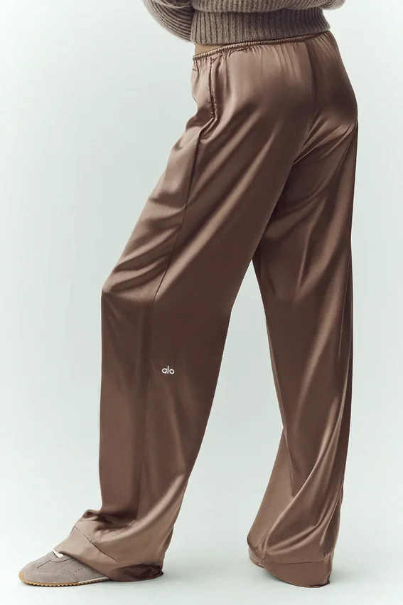 Pantalones de seda luminosa (largo) - Cacao alpino