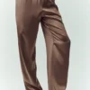 Pantalones de seda luminosa (largo) - Cacao alpino