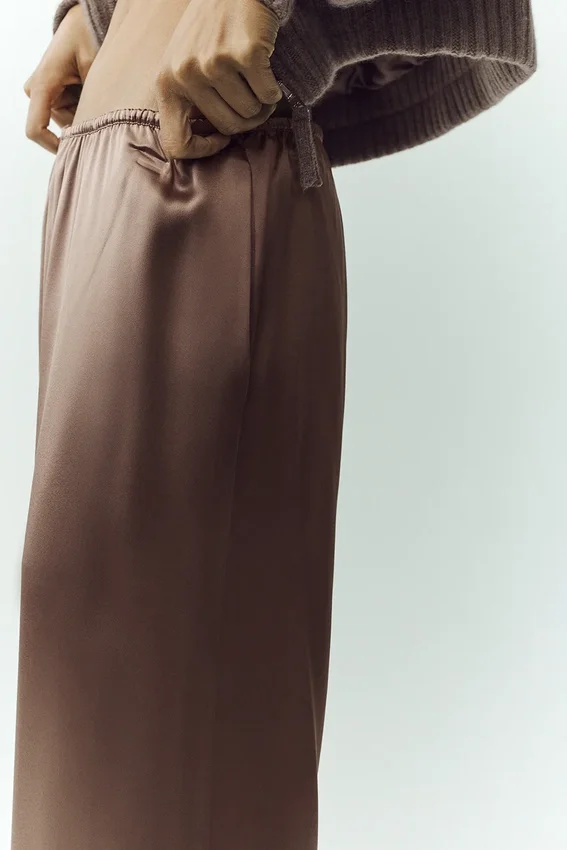 Pantalones de seda luminosa (largo) - Cacao alpino