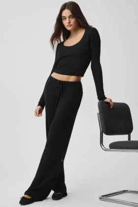 Pantalones de talle medio Unwind de jersé - Negro