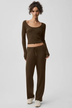 Pantalones de talle medio «Unwind» de jerséu - Espresso