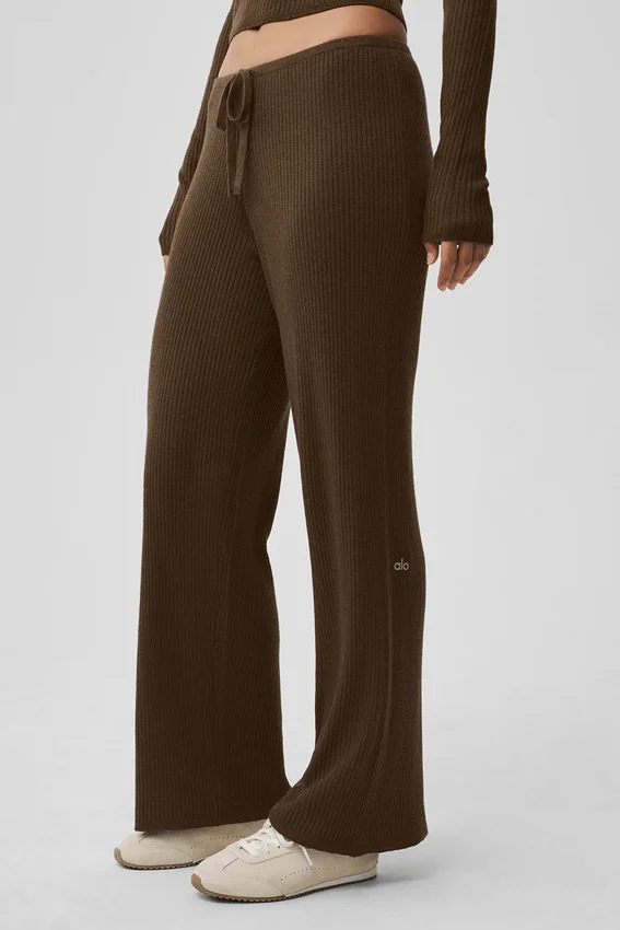 Pantalones de talle medio «Unwind» de jerséu - Espresso