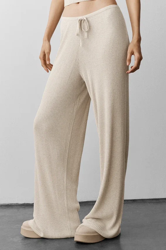 Pantalones de talle medio «Unwind» de jerséu - Gris avena jaspeado