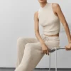 Pantalones de talle medio «Unwind» de jerséu - Gris avena jaspeado