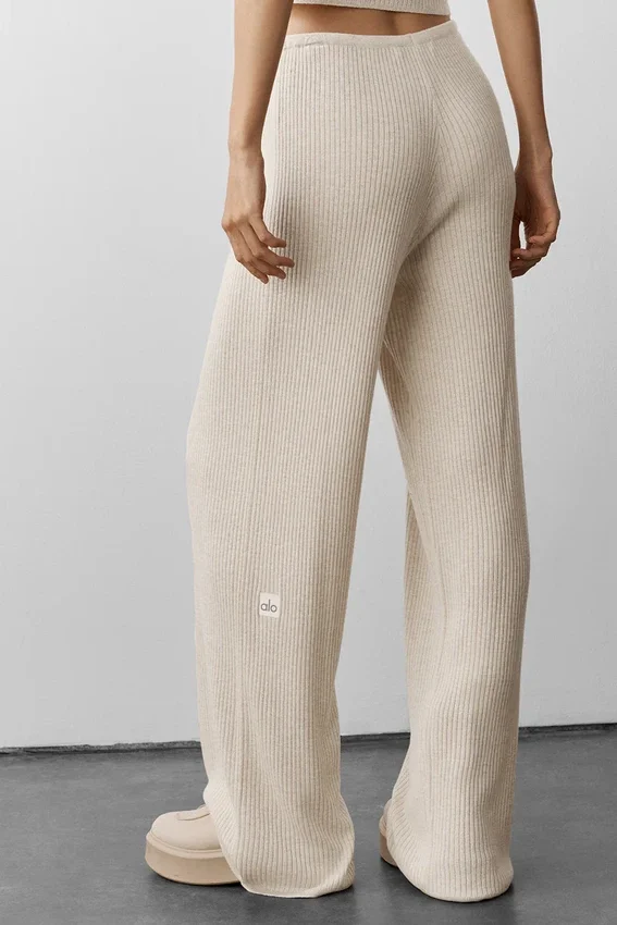 Pantalones de talle medio «Unwind» de jerséu - Gris avena jaspeado