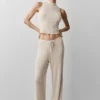 Pantalones de talle medio «Unwind» de jerséu - Gris avena jaspeado