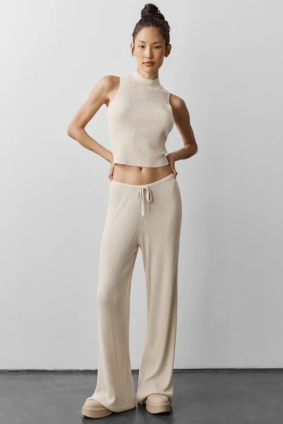 Pantalones de talle medio «Unwind» de jerséu - Gris avena jaspeado
