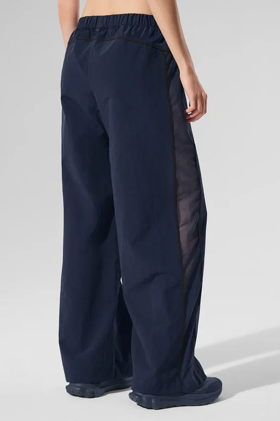 Pantalones deportivos High-Waist de pierna ancha - Azul marino/Negro