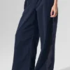 Pantalones deportivos High-Waist de pierna ancha - Azul marino/Negro