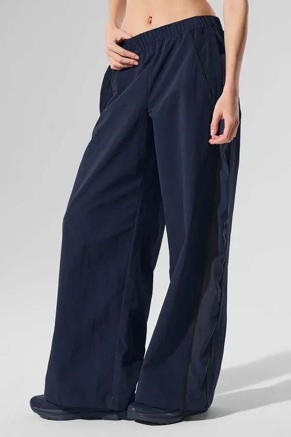 Pantalones deportivos High-Waist de pierna ancha - Azul marino/Negro