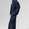 Pantalones deportivos High-Waist de pierna ancha - Azul marino/Negro