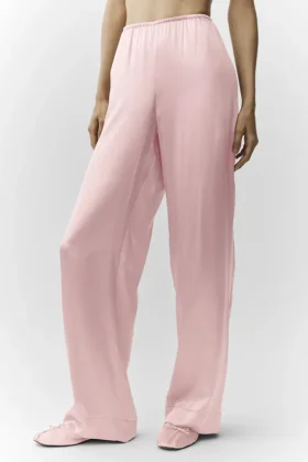 Pantalones Luminous de seda (corte regular) – Rosa champán
