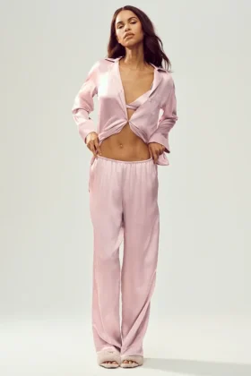 Pantalones Luminous de seda (largo) - Rosa champán