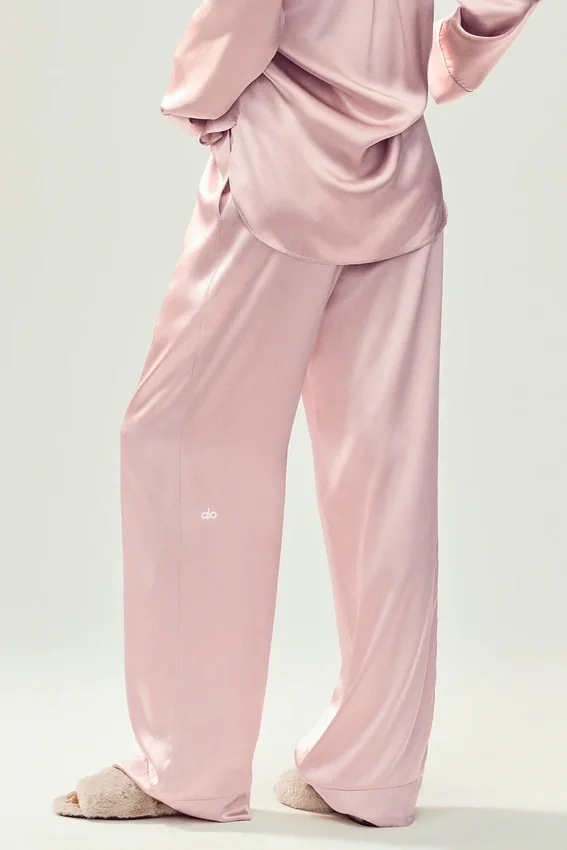 Pantalones Luminous de seda (largo) - Rosa champán