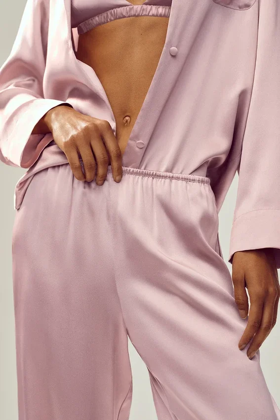 Pantalones Luminous de seda (largo) - Rosa champán
