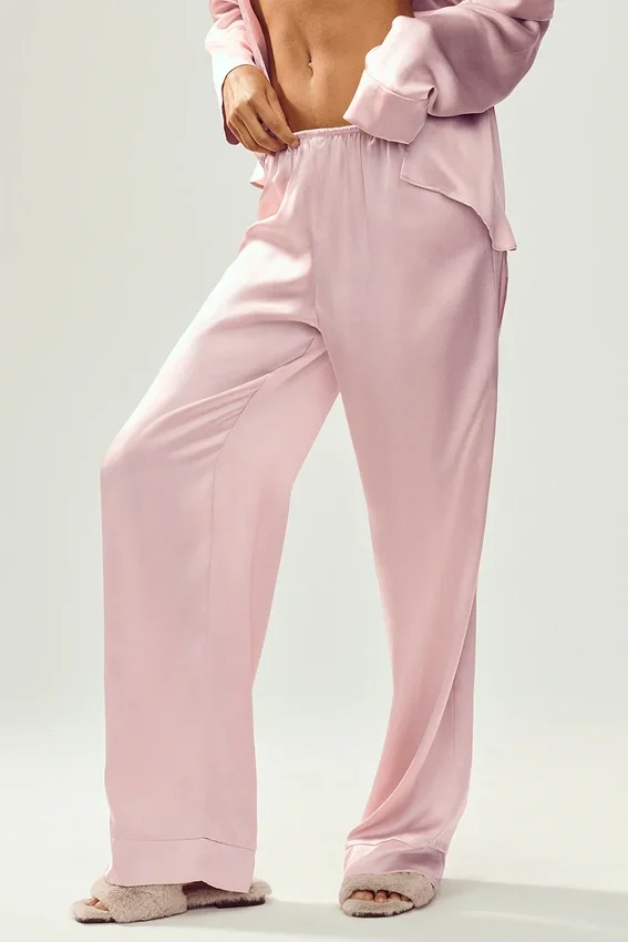 Pantalones Luminous de seda (largo) - Rosa champán