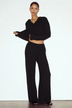 Pantalones Northstar de cachemira, High-Waist y pierna recta - Negro