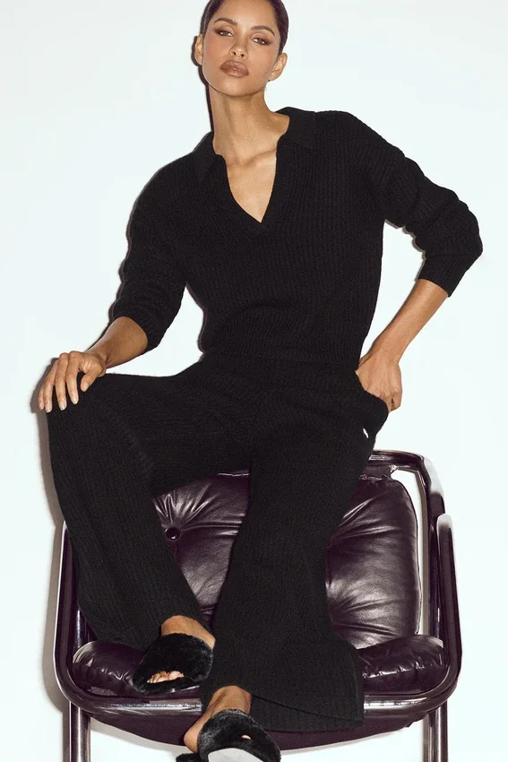 Pantalones Northstar de cachemira, High-Waist y pierna recta - Negro