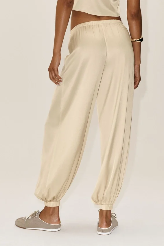 Pantalones Radiance High-Waist en mezcla de seda - Beige arena