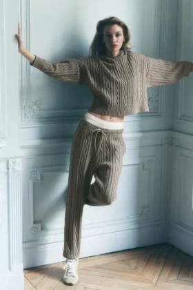 Pantalones Winter Bliss de punto trenzado - Cacao claro