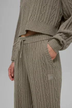 Pantalones Winter Bliss de punto trenzado – Cacao claro