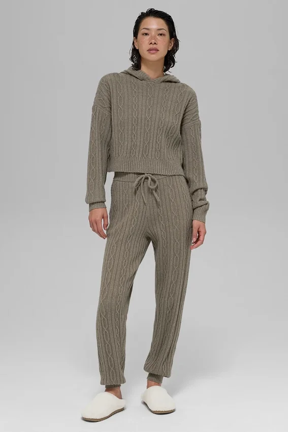 Pantalones Winter Bliss de punto trenzado - Cacao claro