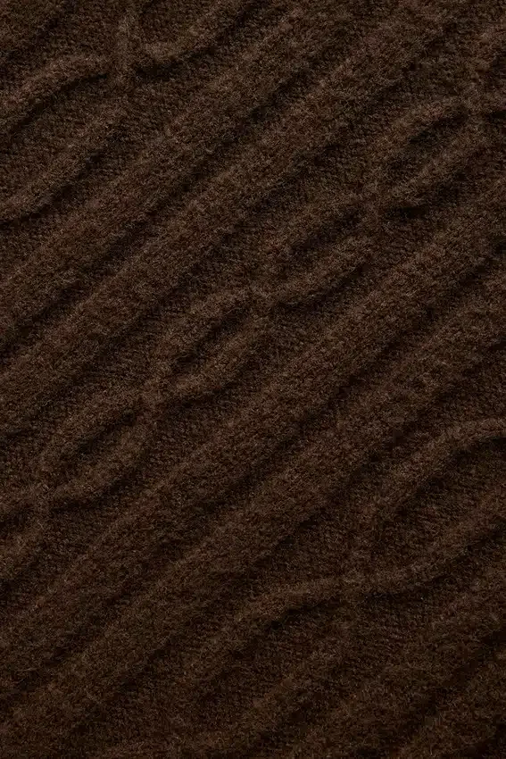 Jersey de cuello alto corto de punto trenzado «Winter Bliss» de manga larga - Espresso
