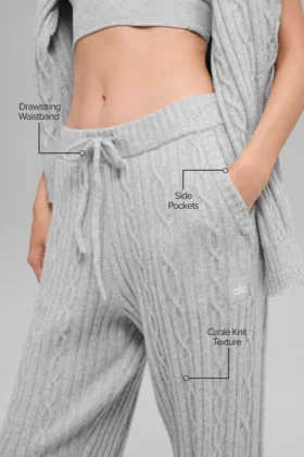 Pantalones Winter Bliss de punto trenzado – Gris atlético jaspeado
