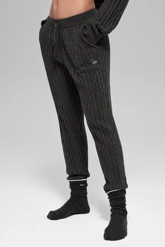 Pantalones Winter Bliss de punto trenzado - Gris jaspeado oscuro
