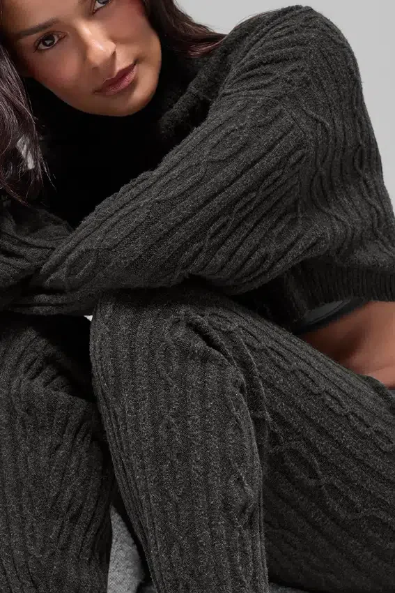 Pantalones Winter Bliss de punto trenzado - Gris jaspeado oscuro