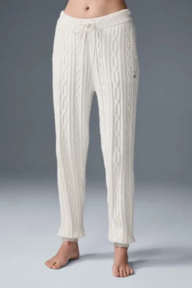 Pantalones Winter Bliss de punto trenzado - Marfil