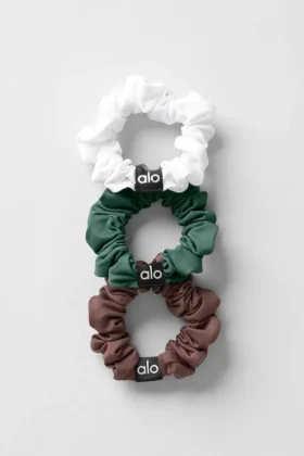 Paquete de 3 mini gomas para el cabello Fresh: marrón piedra/blanco/verde trébol