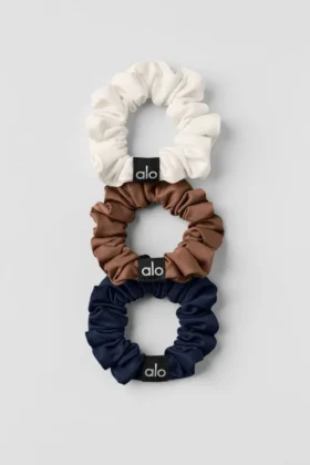 Paquete de 3 mini scrunchies «Fresh» - Marrón bronceado/Marfil/Azul marino
