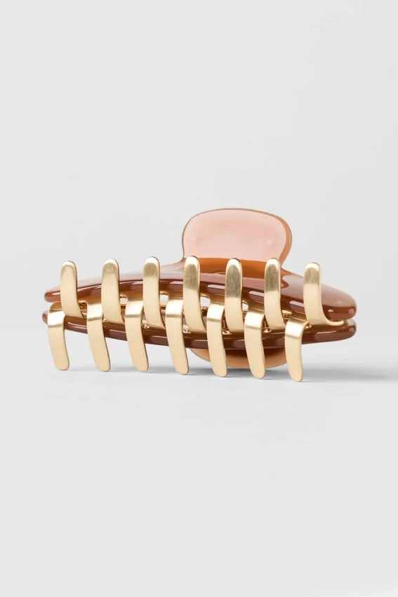 Pinza de garra acrílica «Illusion» - Marrón bronceado/oro cepillado