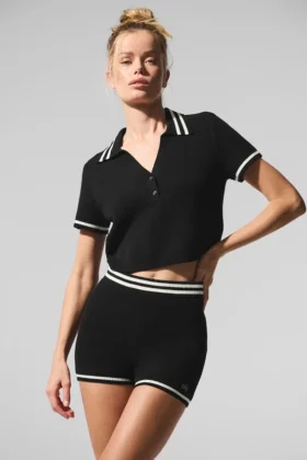 Polo corto de punto Tennis Club Jersé - Negro/Marfil