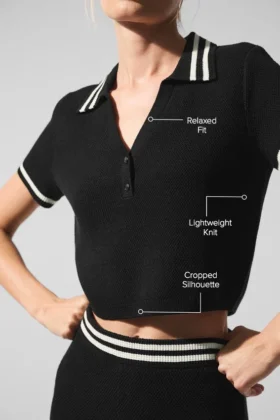 Polo corto de punto Tennis Club Jersé – Negro/Marfil