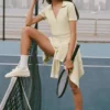 Polo corto de punto tipo jersé Tennis Club - Avena/Blanco