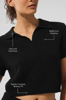 Polo de cachemira con tejido de panal — Negro