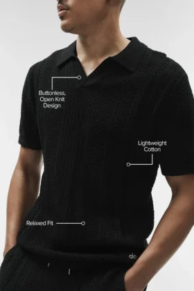 Polo de malla Coastline de manga corta – Negro