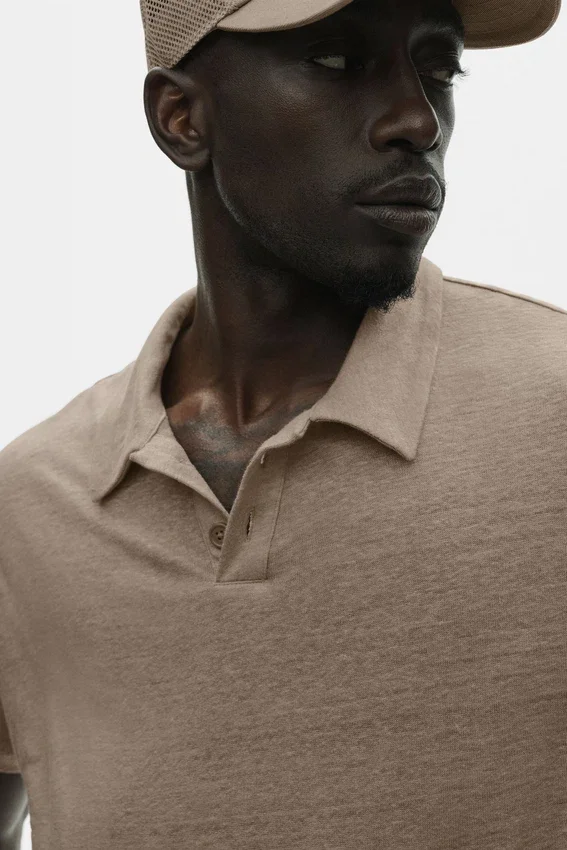 Polo de manga corta «Coastal» de jersey de lino - Gravel