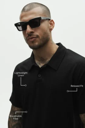 Polo de manga corta Coastal de jersey de lino – Negro