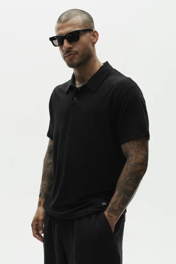 Polo de manga corta Coastal de jersey de lino - Negro